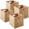 Casafield 13" x 13" Water Hyacinth Storage Baskets, Set of 2 Collapsible Cube Organizers, Woven Bins for Bathroom, Bedroom, Laundry, Pantry, Shelves
